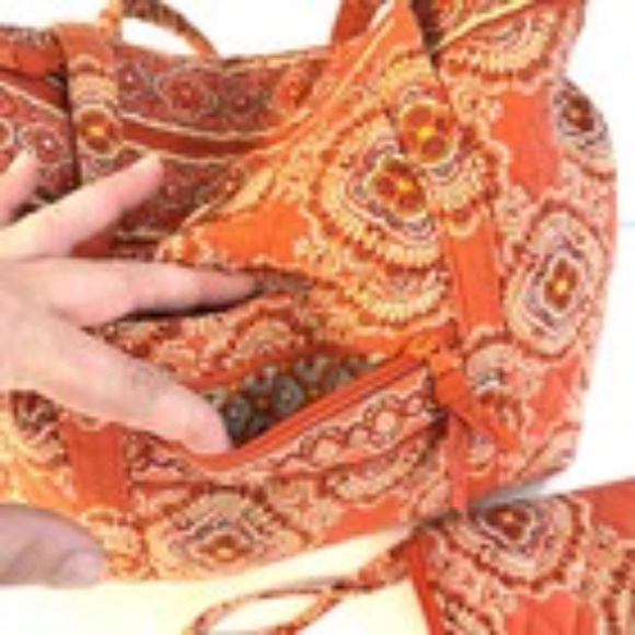 Vera Bradley Villager Tote & Wristlet Set Symphony in Hue Orange Floral Cotton - Picture 9 of 15